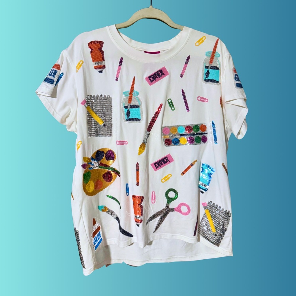 QUEEN OF SPARKLES White Art Supplies Tee